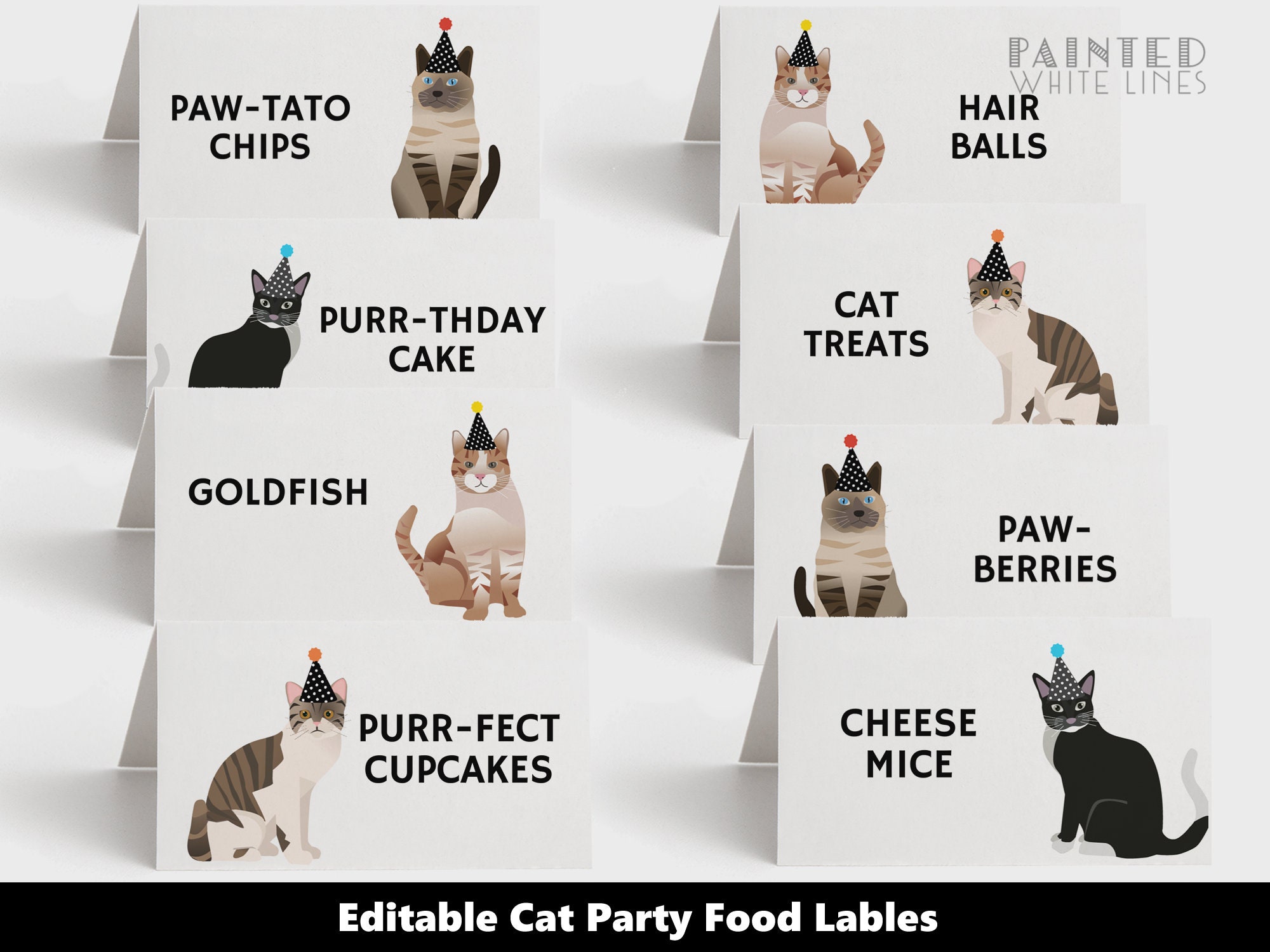 Boys Cat Party Food Labels Editable Printable Party Favor Bag Topper ...