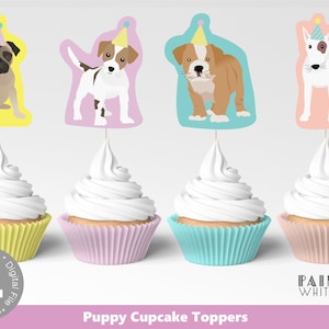 Topper de cupcake para cachorro, toppers para cupcake para impressão, toppers para cupcake com tema de cachorro, cupcakes para festa de cachorro pwl6 pwl25