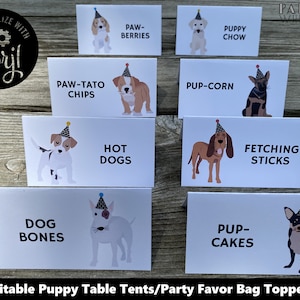 Boys Dog Party Food Labels Editable Printable Party Favor Bag Topper Corjl Template Puppy Birthday Party Decor PWL18BW