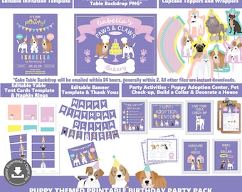 Purple Puppy Dog Party Supplies Instant Download Girls Birthday Party Decor Puppy Adoption Party Adopt a Puppy Printable Puppy Party PWL25