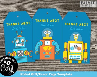 Robot Party Favor Tags Robot Party Favors Printable Favor Tags Template Party Favors Instant Download Robot Party Gift Tags Printable PWL12