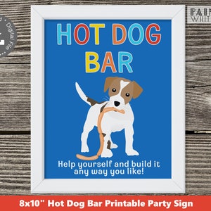 Dog Party Hot Dog Bar Sign Hotdog Printable Dog Theme Party Girl Boy Birthday Party Decorations Adopt a Puppy Party PWL18