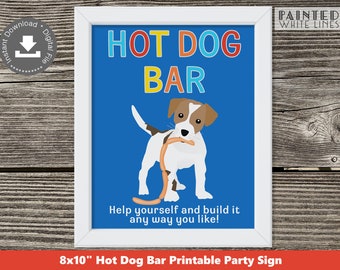 Dog Party Hot Dog Bar Sign Hotdog Printable Dog Theme Party Girl Boy Birthday Party Decorations Adopt a Puppy Party PWL18