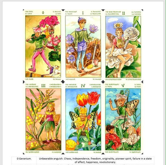 Tarot cards deck. Flower tarot. Flower meaning. Printable Etsy