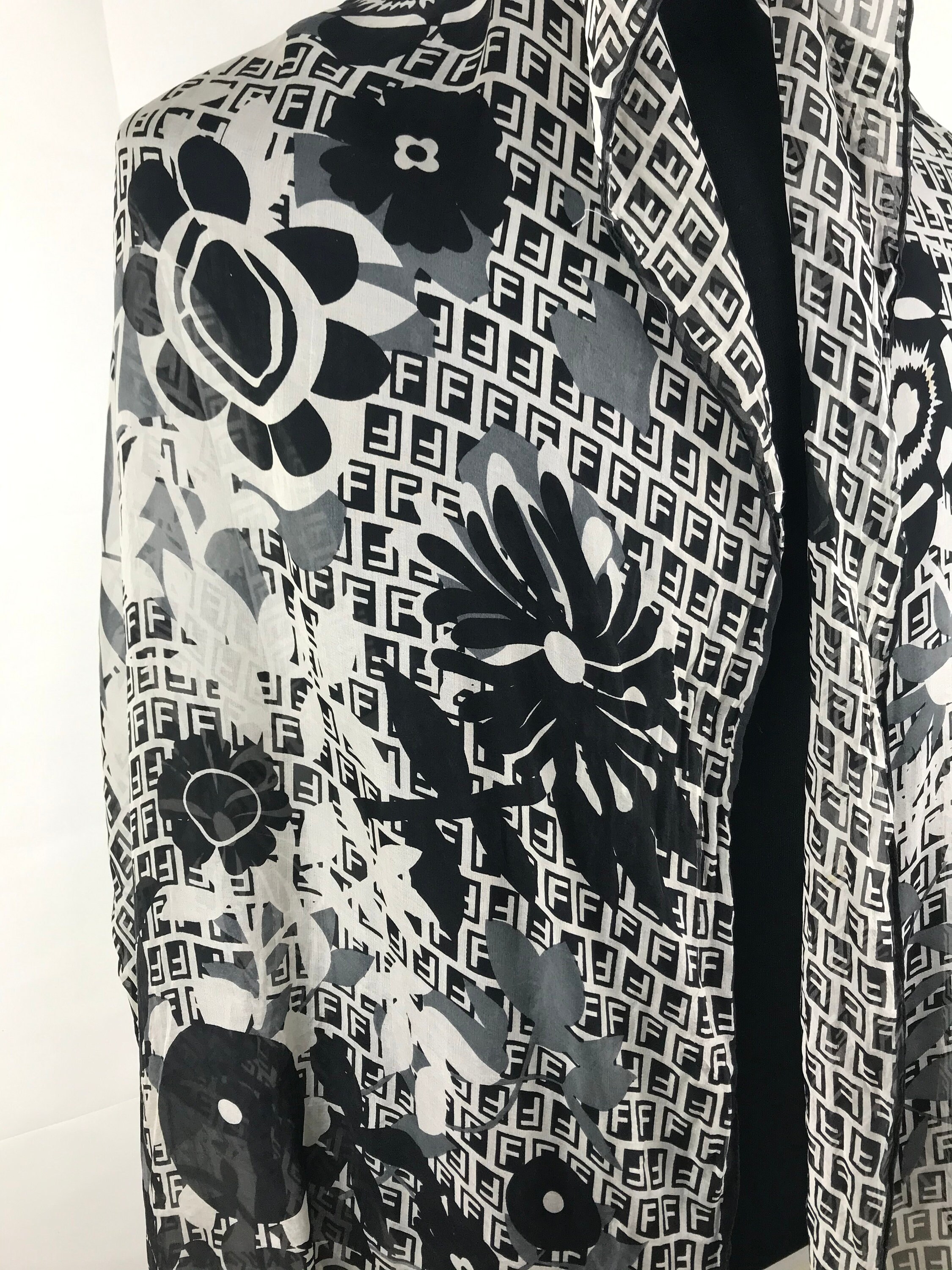 Fendi Monogram silk wrap scarves gift black and white / long | Etsy