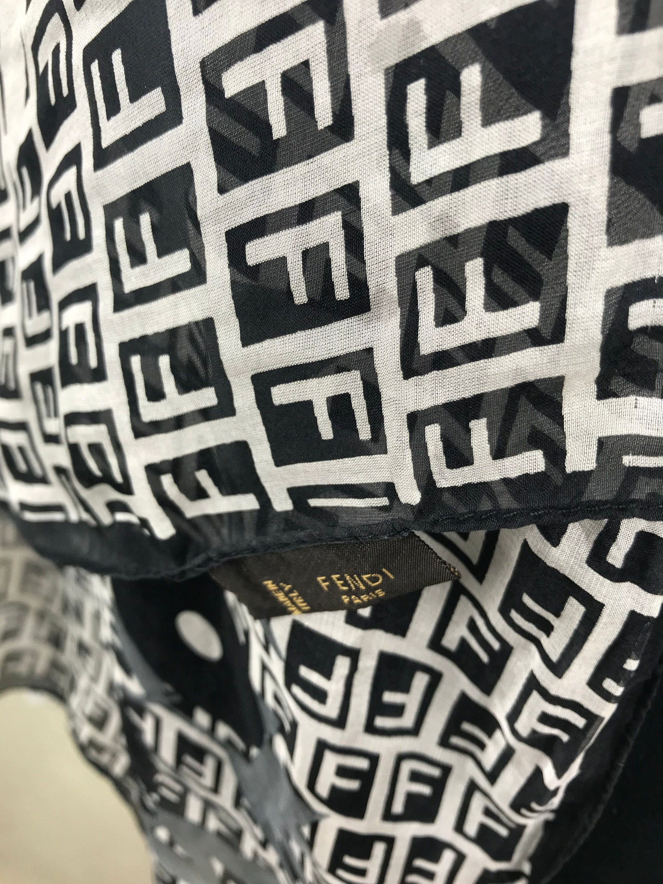 Fendi Monogram silk wrap scarves gift black and white / long | Etsy