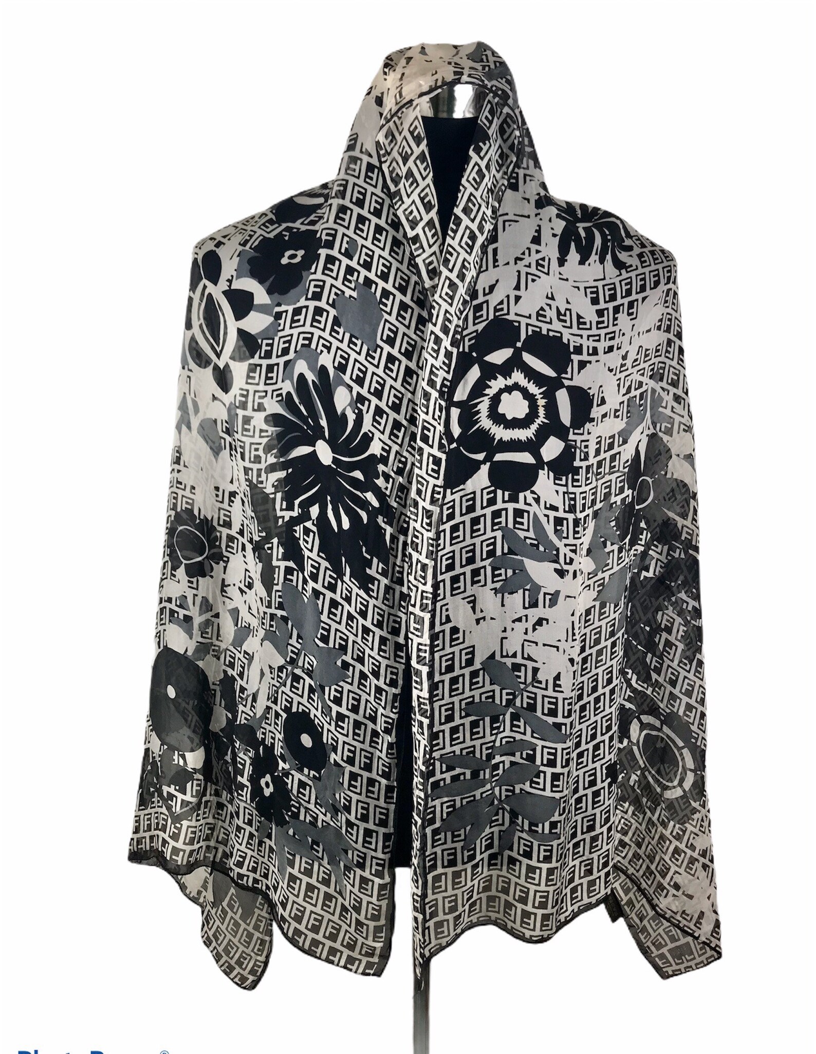 Fendi Monogram silk wrap scarves gift black and white / long | Etsy