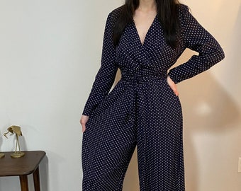 Vintage Polka Dot Tie Waist Jumpsuit