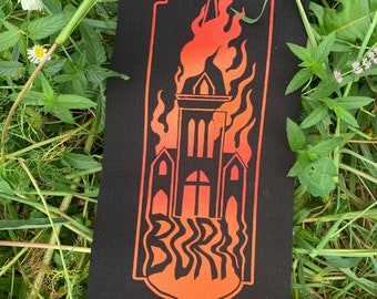 Burn Patch, Screenprinted Burning Castle Design