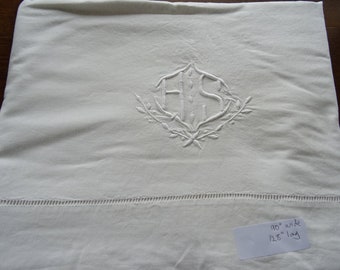 Vintage French Monogrammed Large Metis Sheet with Ladder Work