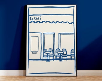 Le Cafe poster, French restaurant, Parisian art, French art, cafe print, hand-drawn home decor, trendy art, croissant art, birthday gift