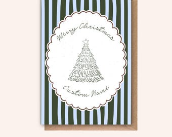 Personalised Christmas Tree Card, Custom Name Card, Vintage Christmas Card, coquette Christmas Card, Whimsical, heirloom, storybook, whimsy