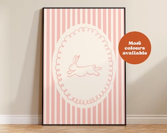 Retro Rabbit Art Print, Cottagecore Bunny Wall Decor, Kid's bedroom, Nursery Art, Cute Animal Illustration, Easter, whimsical, UNFRAMED
