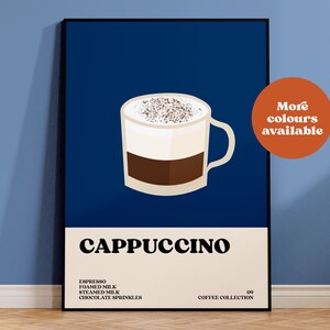 Cappuccino print, coffee poster, coffee collection, print set, coffee shop art, autumn decor, retro art, vintage print, kitchen, minimalist