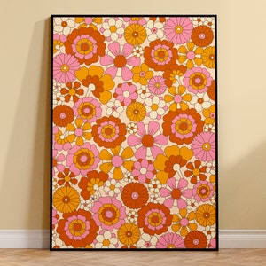 70s flower print, groovy art, 60s print, boho, floral, retro, vintage, autumn, mid century, A5 A4 A3 A2 A1, birthday gift for vintage lover