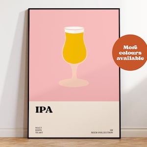 IPA print, beer print, craft beer, birthday gift, vintage wall art, kitchen print, A4 A3 A2, bar print, retro art, recipe, for him, UNFRAMED
