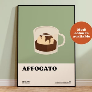 Affogato print, coffee poster, coffee collection, print set, coffee shop art, autumn decor, retro art, vintage print, kitchen, minimalist