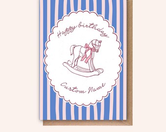 Personalised Rocking Horse Card, Personalised Card, Girls Birthday Card, Custom Kids Birthday Card, Horse Birthday Card, Baby Birthday, Boys