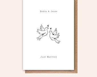 Personalised Wedding Card, Love Birds Card, Just Married Card, Custom Couple Names, Congratulations Card, Newlywed Gift, Minimalist, Dove