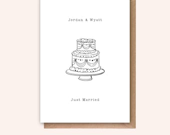 Tarjeta de boda personalizada, tarjeta de recién casados, nombres de pareja personalizados, tarjeta de felicitación, regalo para recién casados, tarjeta minimalista, pastel de bodas