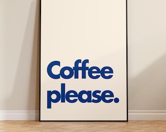 Póster "Café, por favor", lámina tipográfica, arte del café, lámina del té, decoración de pared de cocina, arte con eslóganes, diseño divertido, arte retro, A4 A3 A2, SIN MARCO