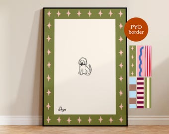 Cockapoo print, custom border, pick your own border, hand-drawn art, painted print, doodle, trendy art, kitchen art, modern poster, UNFRAMED