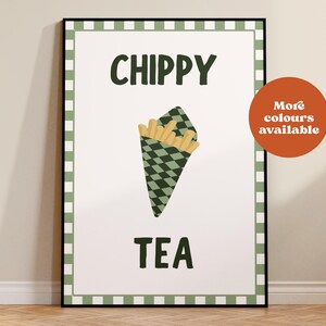 Chippy Tea Print, Retro British Kitchen Art, Food Illustration, Cafe Style Wall Decor, vintage wall art, retro print, British Food, UNFRAMED