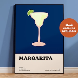 Margarita print, cocktail print, aperol spritz poster, vintage wall art, kitchen print, bar print, retro art, recipe, tequila, A4, UNFRAMED