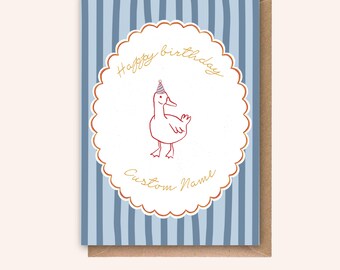 Personalised Duck Card, Personalised Card, Girls Birthday Card, Custom Kids Birthday Card, Baby Birthday, Boys, Party Duck, whimsical
