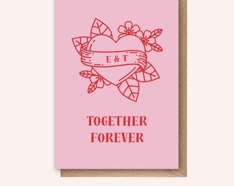 Personalised Together Forever Card, Wedding Card, Engagement Card, Custom Couple Initials, Love, Tattoo, Valentine's, Anniversary