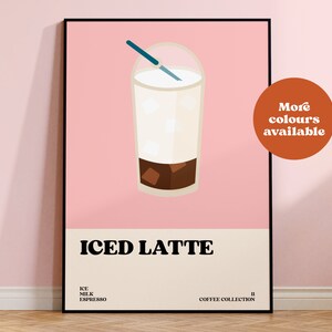 Iced Latte print, coffee poster, coffee collection, print set, coffee shop art, autumn decor, retro art, vintage print, kitchen, minimalist