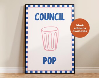 Impresión pop del Consejo, arte retro de cocina británica, humor británico divertido, ilustración, decoración de pared estilo cafetería, pared vintage, retro, norte de Inglaterra. SIN MARCO.