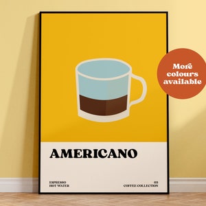 Americano print, coffee poster, coffee collection, print set, coffee shop art, autumn decor, retro art, vintage print, kitchen, minimalist