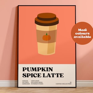 Pumpkin spice latte print, coffee poster, coffee collection, print set, coffee shop art, autumn decor, retro art, vintage print, kitchen