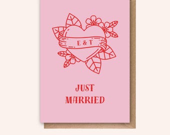 Personalised Just Married Card, Wedding Card, Engagement Card, Custom Couple Initials, Alternative Love, Tattoo, Valentine's, Anniversary