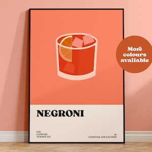 Negroni print, cocktail print, aperol spritz poster, vintage wall art, kitchen print, A5 A4 A3 A2 A1, bar print, retro art, recipe, UNFRAMED
