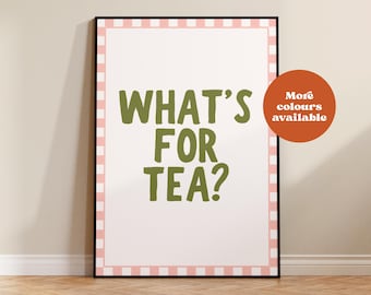 What's For Tea Print, Retro British Kitchen Art, Tea Illustration, Cafe Style Wall Decor, vintage wall art, retro print, UNFRAMED