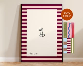 Mon cheri print, custom border, pick your own border, hand-drawn art, painted print, cherry, trendy art, kitchen art, French art, UNFRAMED
