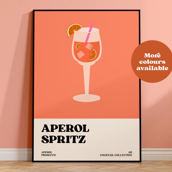 Aperol spritz print, cocktail print, aperol spritz poster, vintage wall art, kitchen print, A4 A3 A2, bar print, retro art, recipe, UNFRAMED