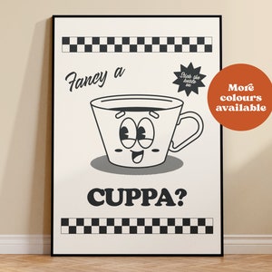 Fancy a cuppa poster, retro character, tea print, coffee art, retro takeaway print, bar art, kitchen art, vintage home decor, American diner