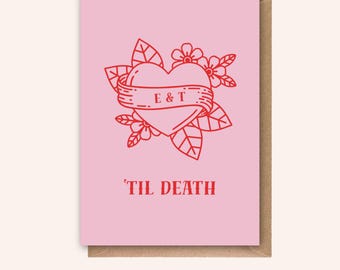 Personalised Til Death Card, Wedding Card, Engagement Card, Custom Couple Initials, Alternative Love Card, Tattoo, Valentine's, Anniversary