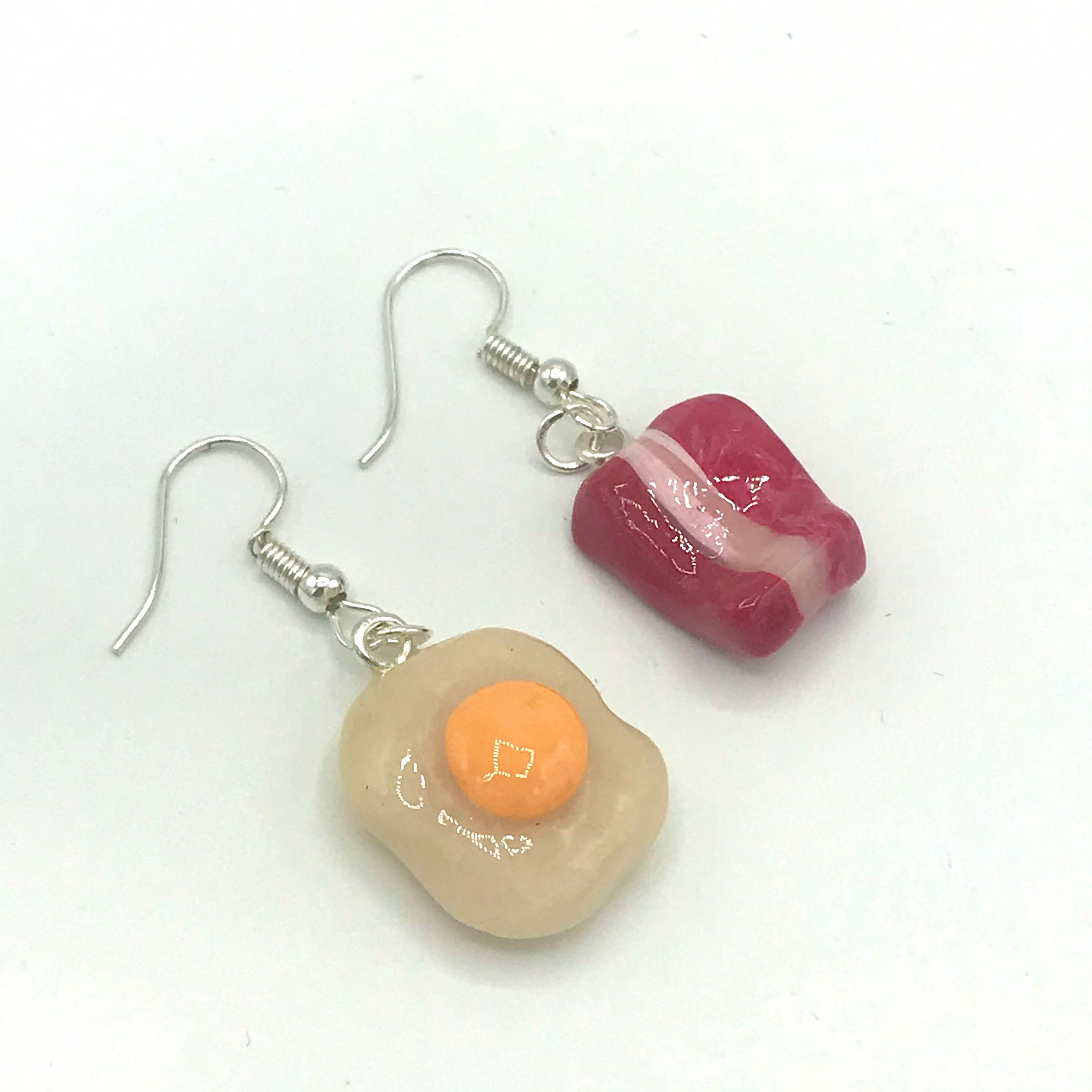 Handmade egg and bacon drop earrings Etsy