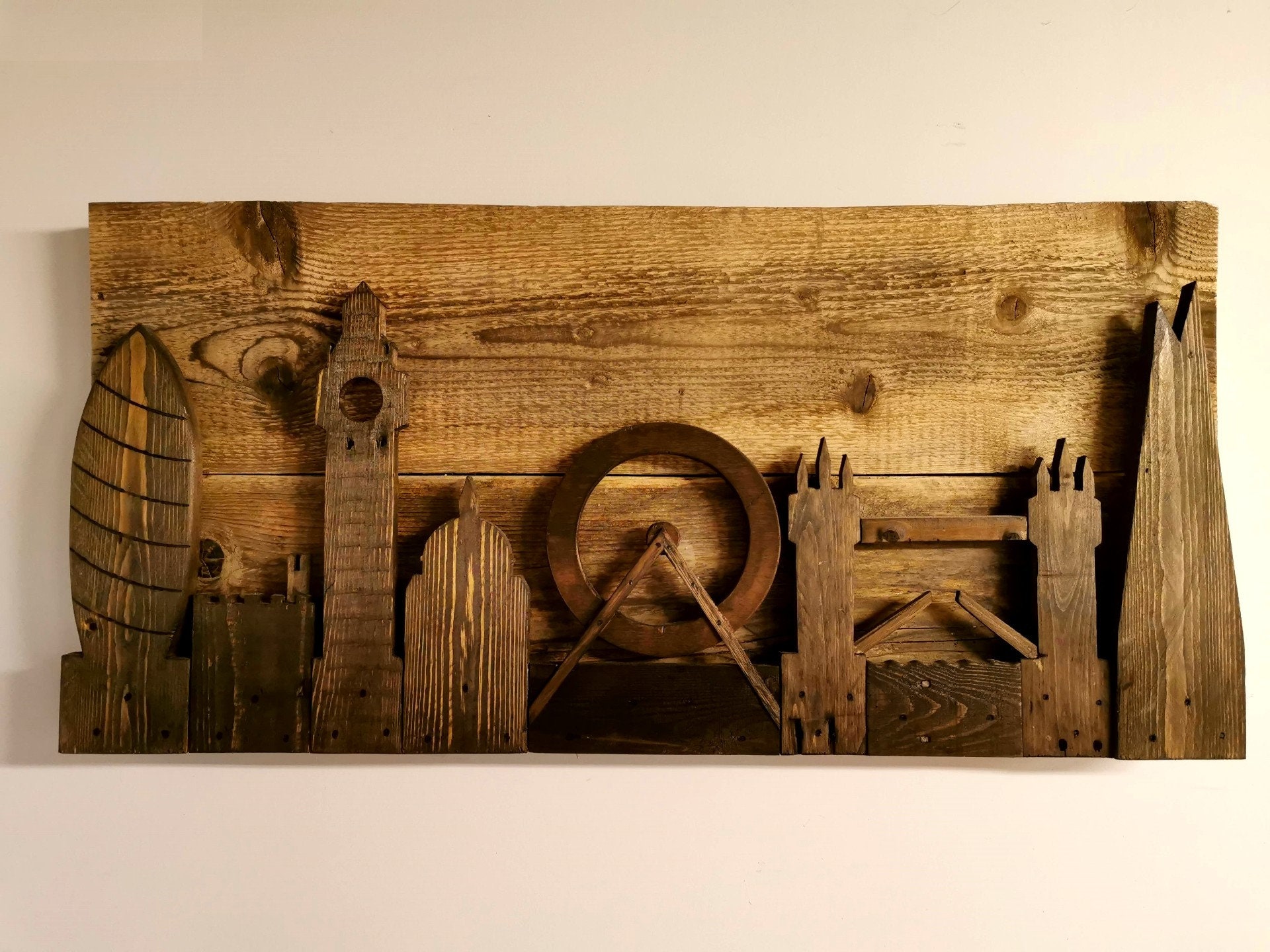 Backlit London City Skyline Reclaimed Wood Collage Art. Etsy UK