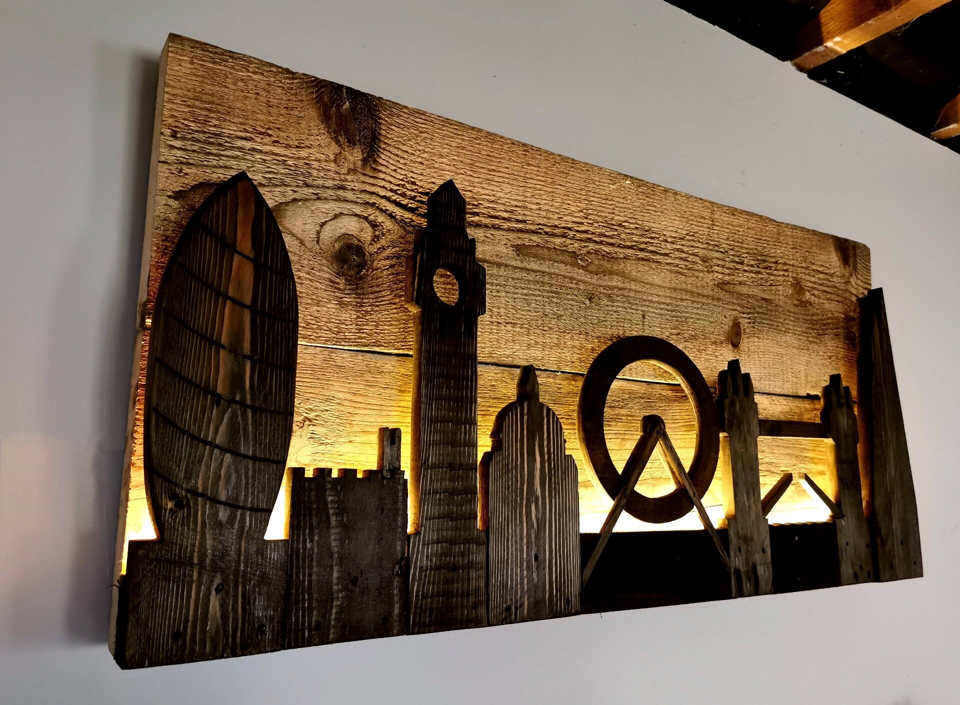 Backlit London City Skyline Reclaimed Wood Collage Art. Etsy UK