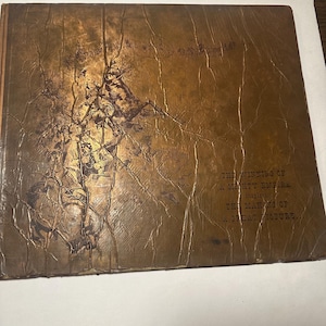 May include: A brown leather-bound book with a gold embossed design on the cover. The title reads "The Winning of a Mighty Empire is Here The Making of a Great Picture."