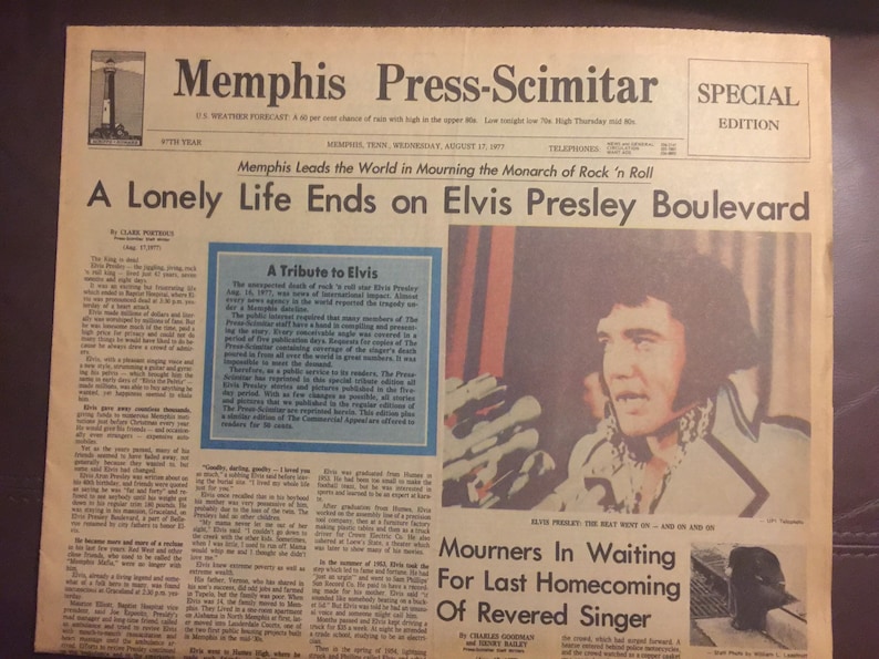 Elvis Presley Original Death Newspaper Collection 5 | Etsy