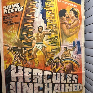 Hercules Unchained, 1960, Art Goauche, Mixed Media 30X40, original vintage movie poster, rare, Steve Reeves