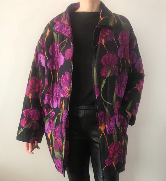 Silk Quilted Flower Pattern Kimono Coat - image 3