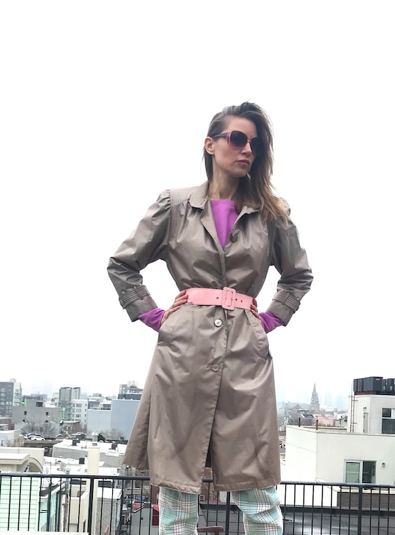 Vintage Sandy Beige Satin Sheen Trench Coat