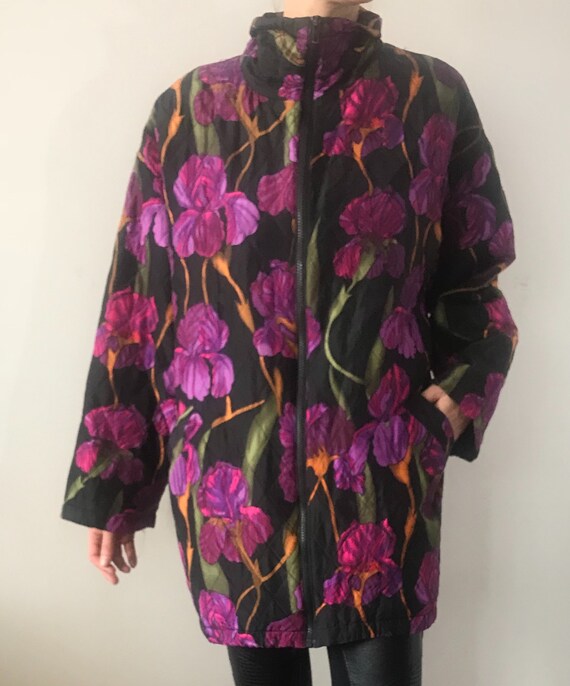 Silk Quilted Flower Pattern Kimono Coat - image 4